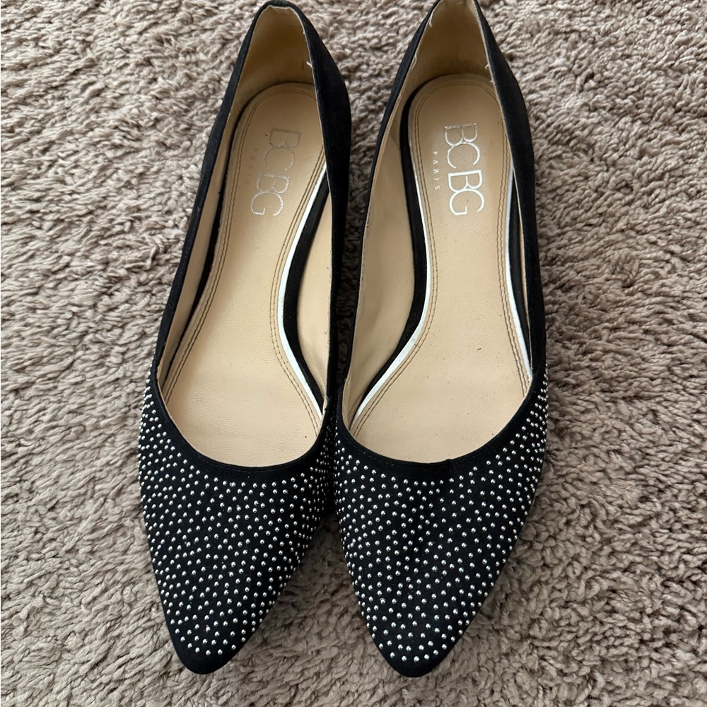 BCBG Black Rhinestone Embellished Flats - Sz 10